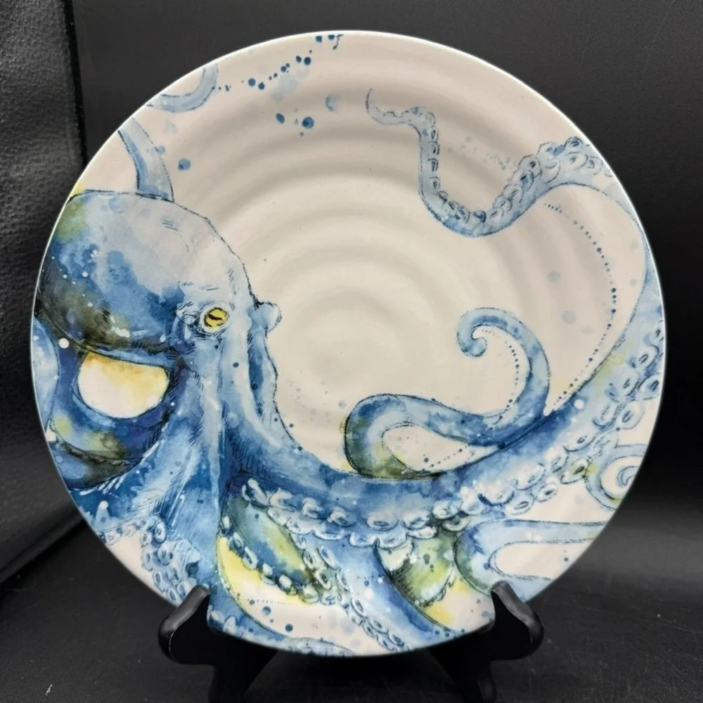Pier 1 Sea Life Ocean Set of 3 Salad Plates Octopus Crab Angel Fish 8 3/4